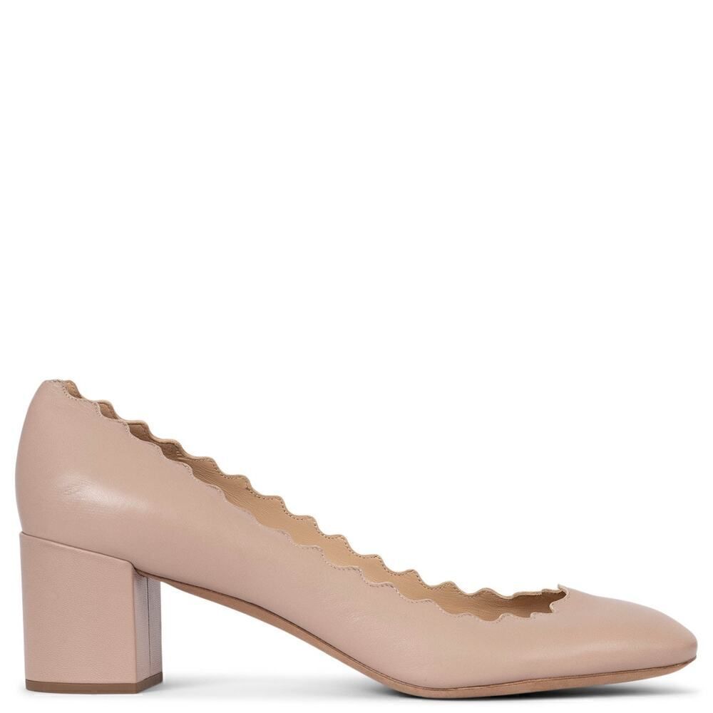 CHLOE Beige Leather Scalloped Block Heel Pumps Made Italy USA Size 8, MSRP:$550